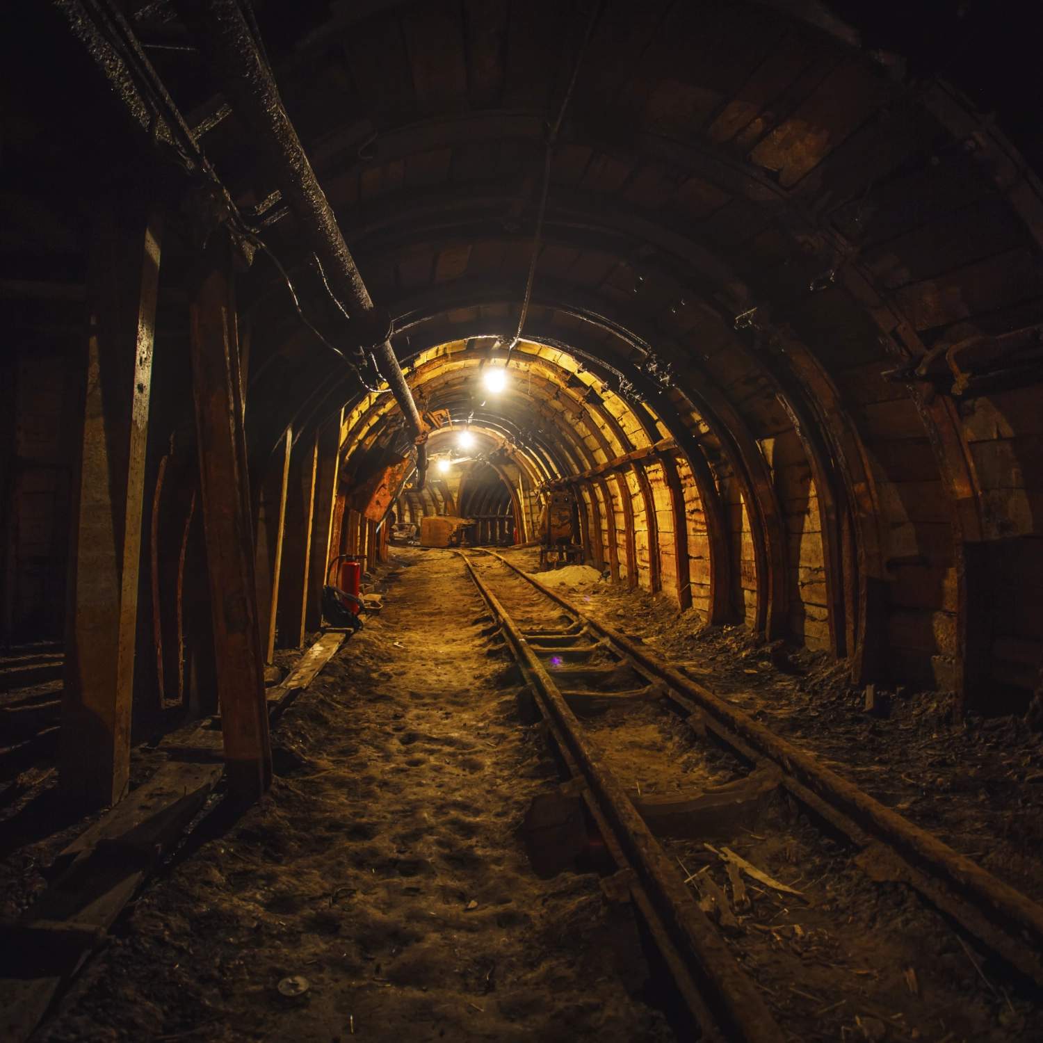 A very long tunnel underground.