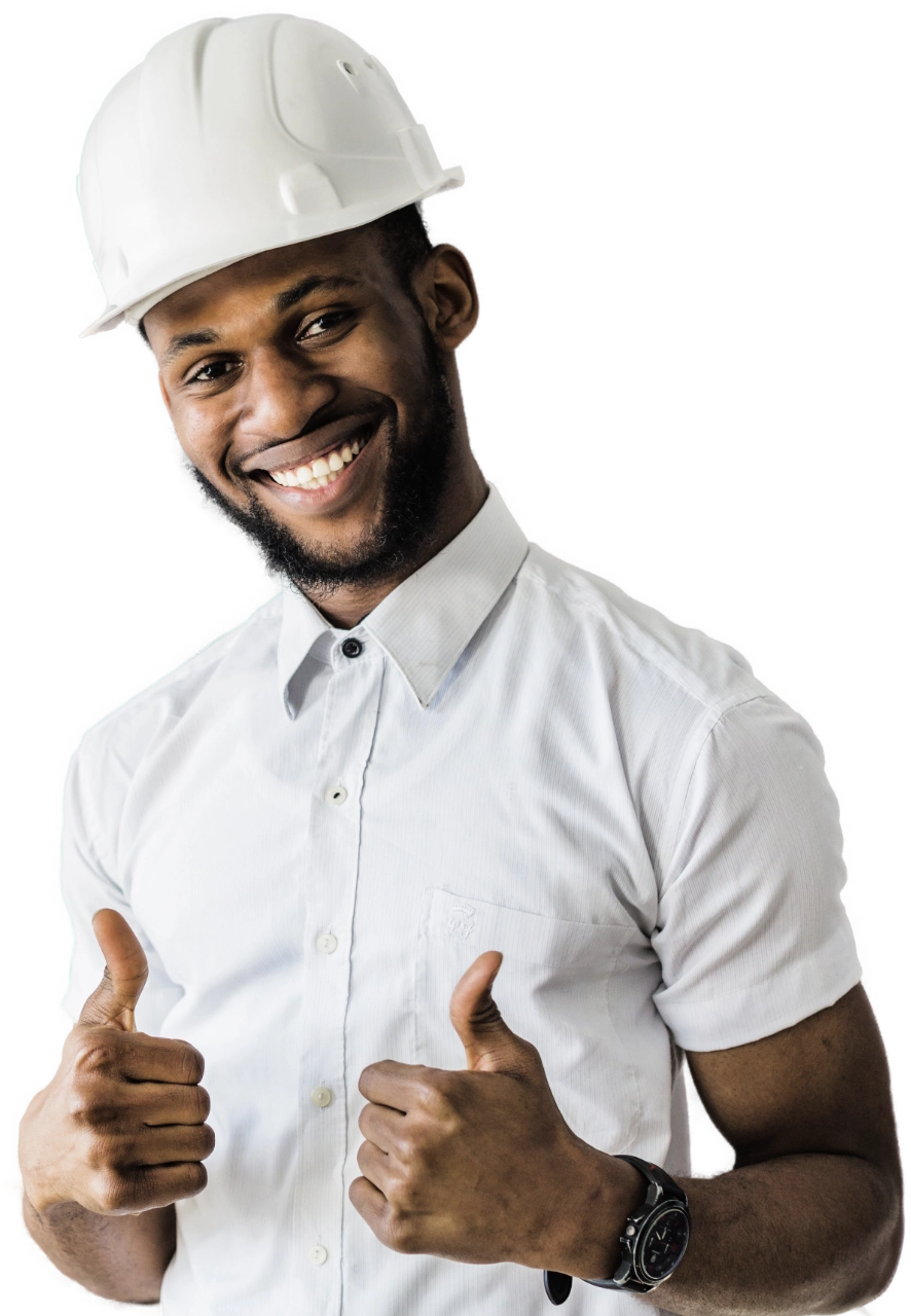 Black engineer showing thumbs up